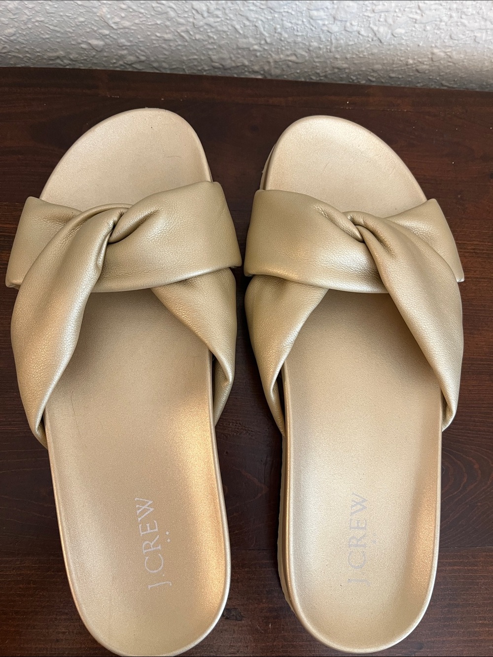 J. Crew Metallic Gold Knotted Slide Mules